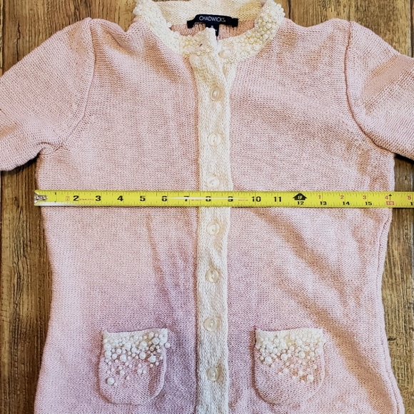 ❌️SOLD❌️ Chadwicks Pink & Cream Pearl Cardigan Small - Picture 11 of 11